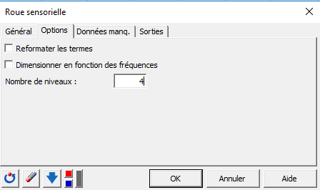 Boîte de dialogue Roue sensorielle, onglet Options