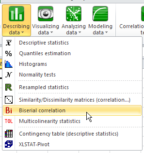 menu biserial correlation