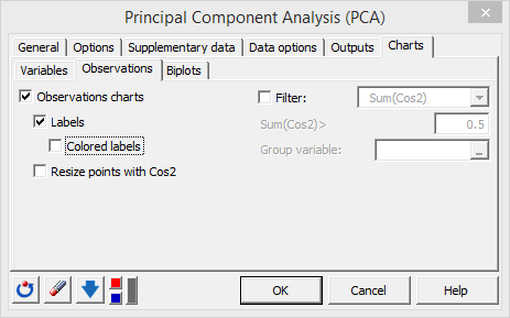 Principal Component Analysis XLSTAT dialog box Observations charts tab