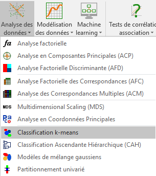 XLSTAT menu Analyse de Données, k-means
