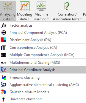 XLSTAT Analyzing Data menu