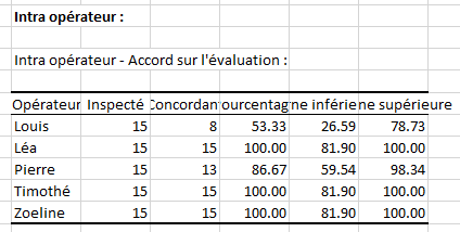 Analyse de systÃ¨mes de mesures Gage RR avec Excel et XLSTAT, rÃ©sultats 1