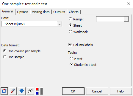 Setting up a one-sample t-test