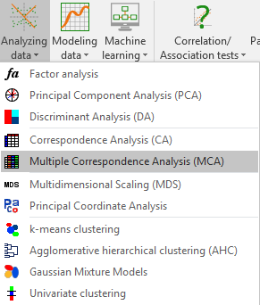 XLSTAT Analyzing Data menu