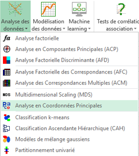 XLSTAT menu analyse des données, PCOA