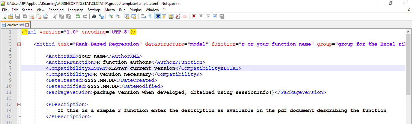 XLSTAT R XML Template