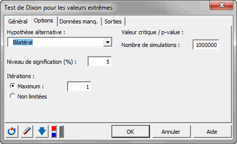 dixon test boite dialogue options