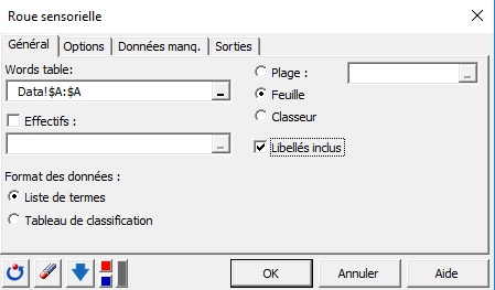Boîte de dialogue roue sensorielle, onglet général