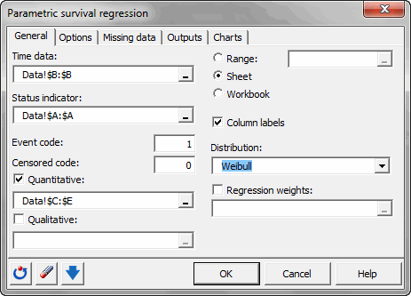 Parametric regression dialog box