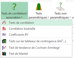 XLSTAT fonction pour effectuer des tests de corrélation