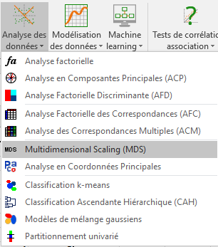 XLSTAT menu analyse de données, MDS
