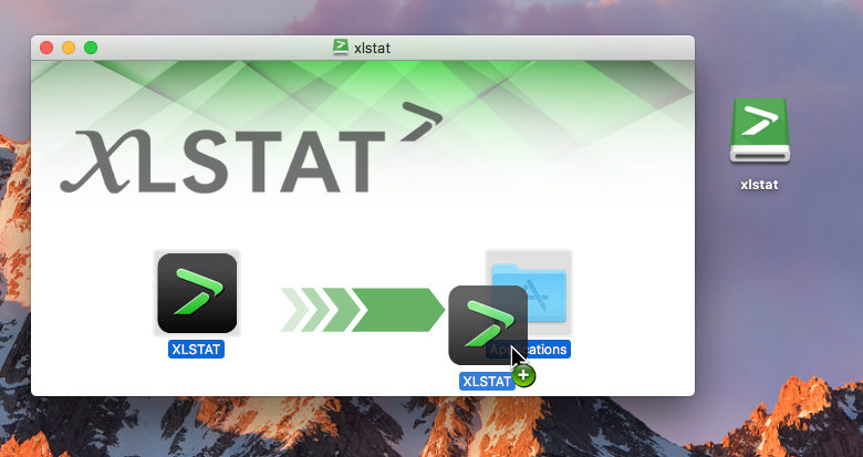 Dragging XLSTAT and dropping it on the Applications folder.