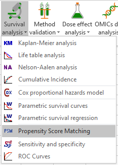 XLSTAT Survival Analysis menu, Propensity Score Matching