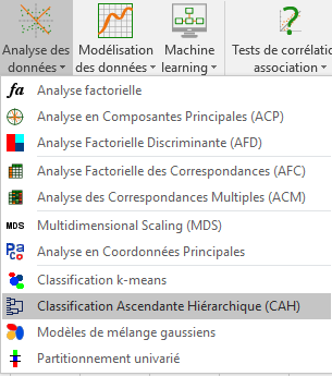 XLSTAT menu analyse de données, CAH
