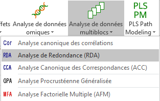 XLSTAT menu Analyse de Données Multibloc RDA