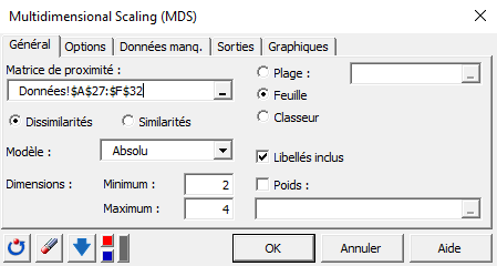 XLSTAT MDS boîte de dialogue, onglet général