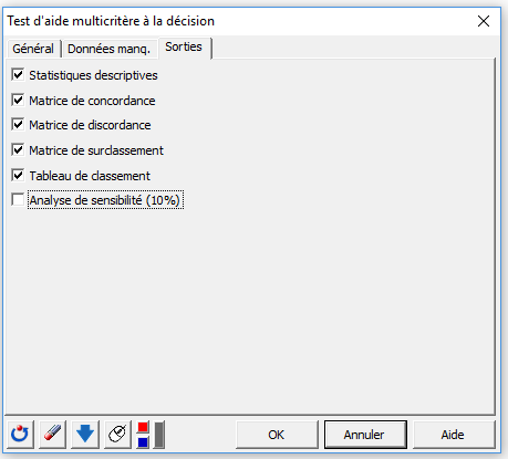 Boîte de dialogue du test d'aide multicritère à la décision dans XLSTAT