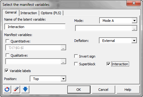 Dialog box manifest variables plspm