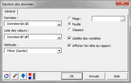 Boite de dialogue filtre