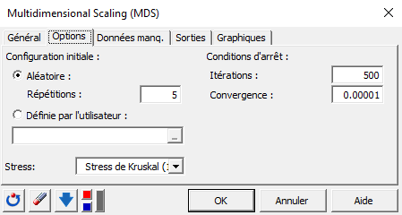 XLSTAT MDS boîte de dialogue, onglet Options