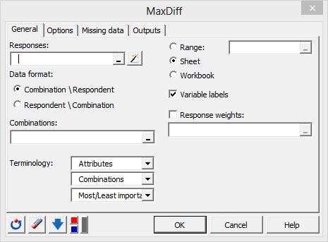 XLSTAT MaxDiff dialog box general tab