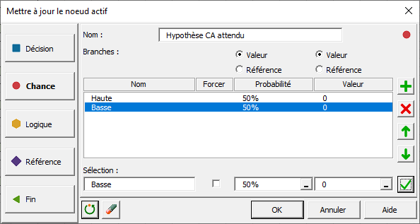 Boîte de dialogue Arbre de décision dans XLSTAT, nœud de chance