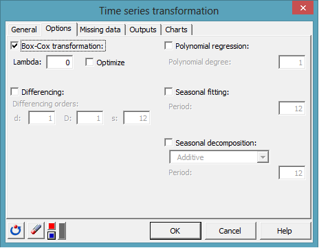 time series transformation dialog box 2