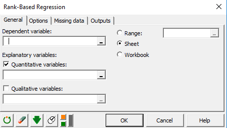 XLSTAT-R Rank Based Regression General tab first steps
