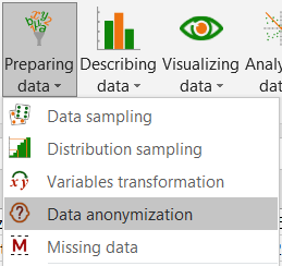 XLSTAT Preparing data menu