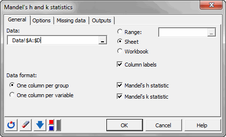 mandel statistics dialog box general