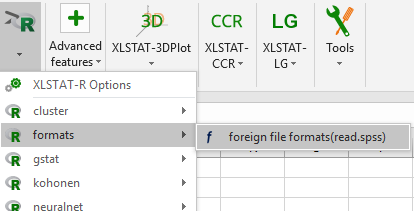 Choose foreign file formats from the XLSTAT-R menu Choose foreign file formats from the XLSTAT-R menu