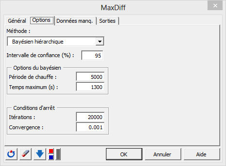 XLSTAT Boîte Maxdiff onglet Options