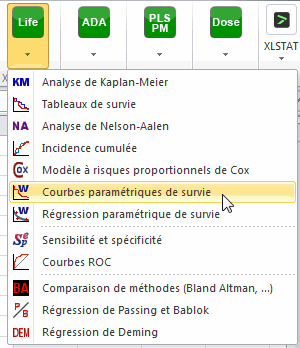 survival curve model menu