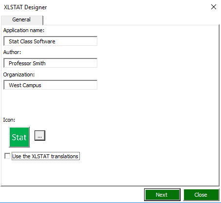 XLSTAT Designer General tab