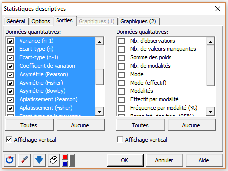 XLSTAT boîte de dialogue - Onglet Sorties