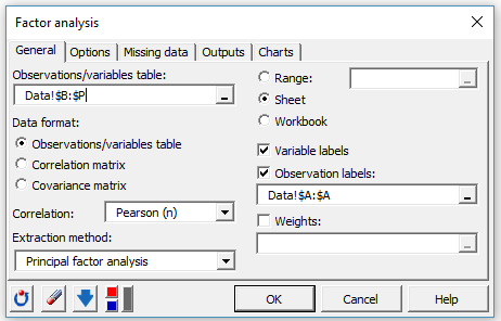 Setting up a factor analysis in XLSTAT (1)