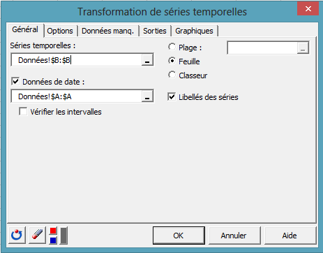 time series transformation dialog box