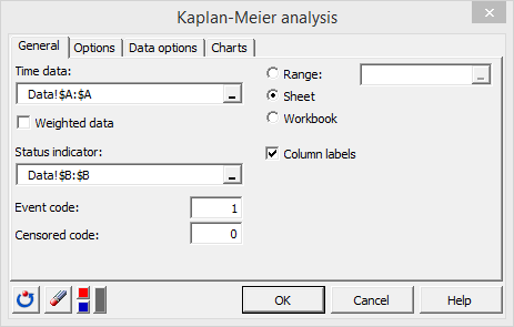 Kaplan Meier Dialog box general tab