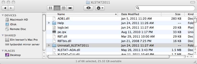 Uninstall XLSTAT on Mac OS X - Uninstall folder