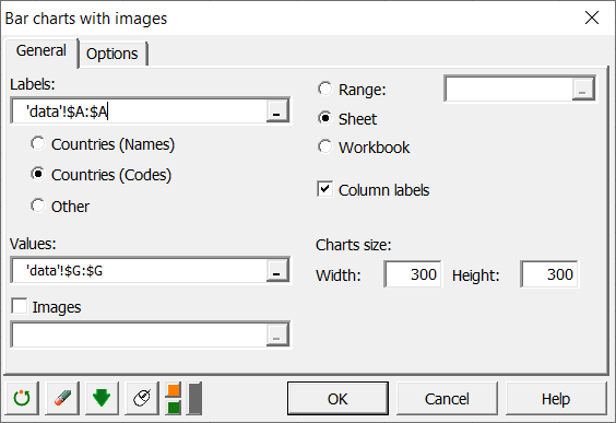 Bar Charts with images XLSTAT dialog box - General tab