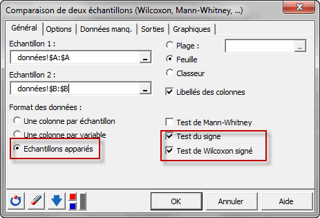 boite dialogue test wilcoxon general