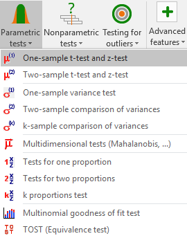 XLSTAT Function One-sample t-test and z-test