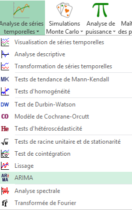 XLSTAT Menu pour Séries temporelles