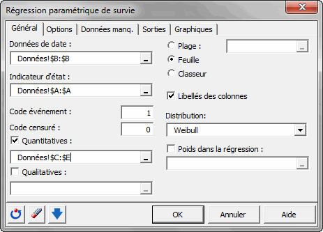 régression paramétrique de survie boite de dialogue régression paramétrique de survie boite de dialogue