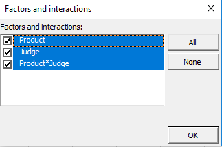 XLSTAT ANOVA Factos &amp; Interactions dialog box