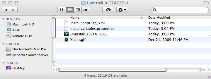 Uninstall XLSTAT on Mac OS X - Uninstall file