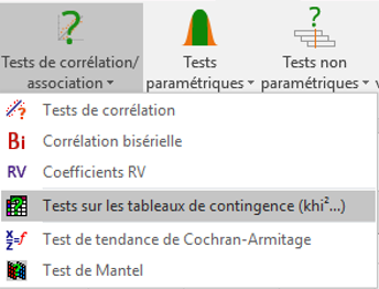 XLSTAT menu Tests de corrélation/association