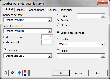 courbe paramétrique de survie boite de dialogue