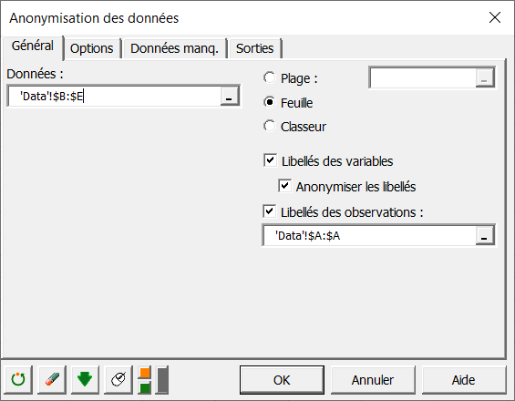 Boîte de dialogue XLSTAT 01 - Anonymisation des données