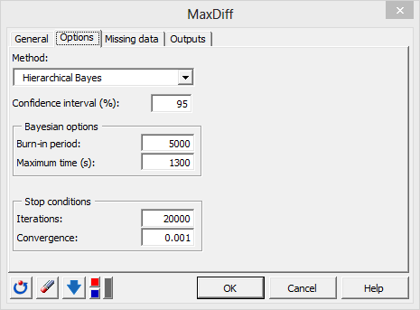 XLSTAT MaxDiff analysis Options tab